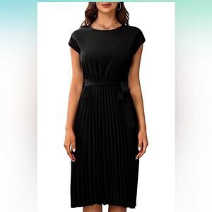 Summer Midi Dress for Women Flowy Pleated A Line Dress Small